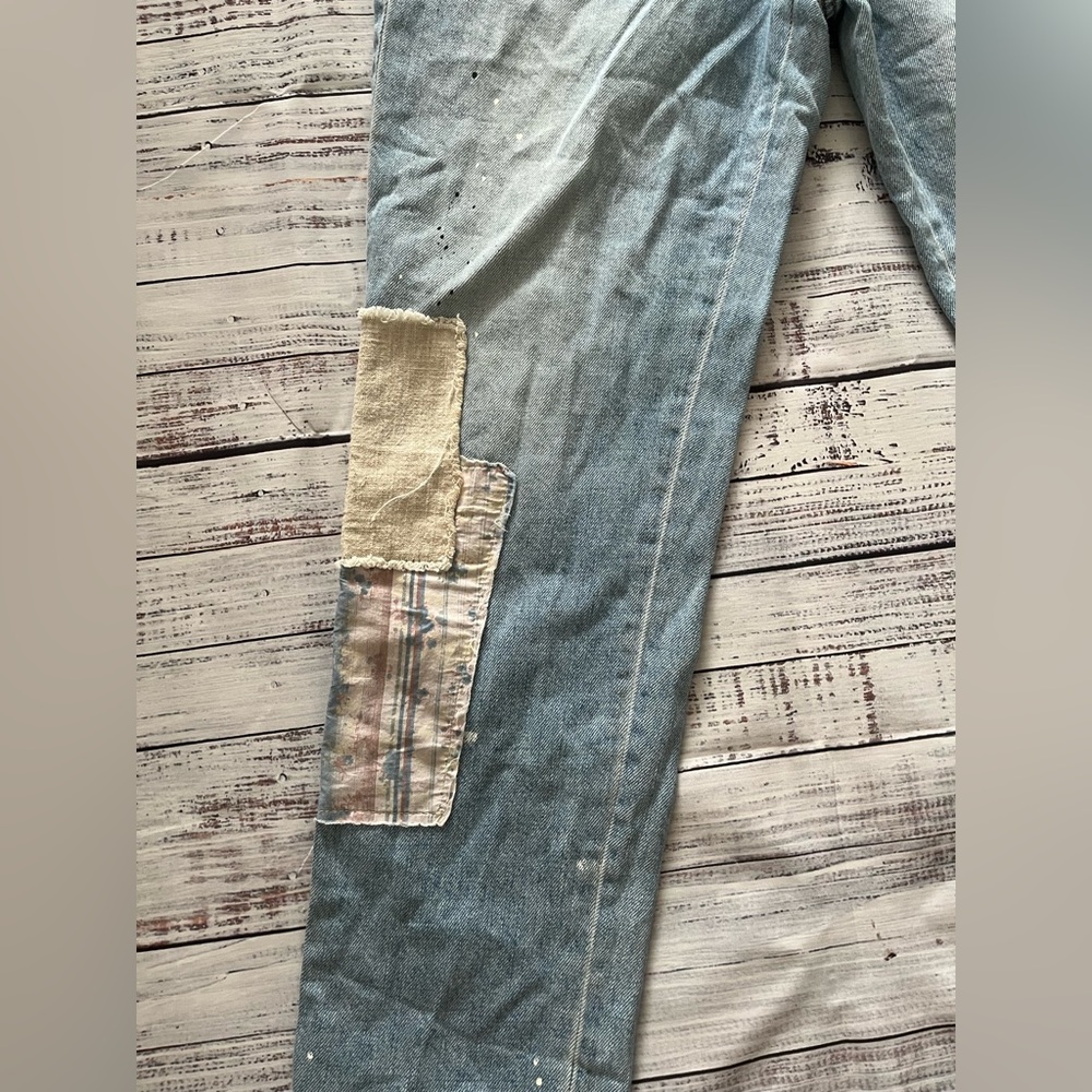 BDG Light Blue Patchwork Paint-Splatter Mom Jeans - image 4